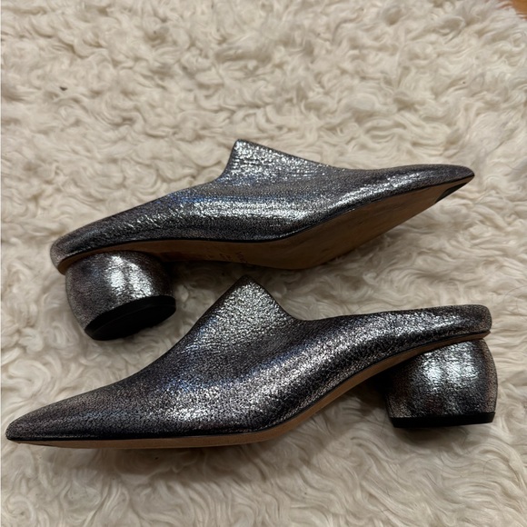 VINCE women’s EATON metallic leather pointed toe mules IN...